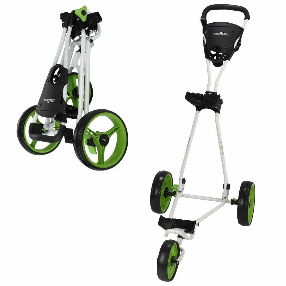 Caddymatic Golf Continental 3 Wheel Folding Golf Push/Pull Cart White/Green 2 Caddymatic Golf Continental 3 Wheel Folding Golf Push/Pull Cart White/Green