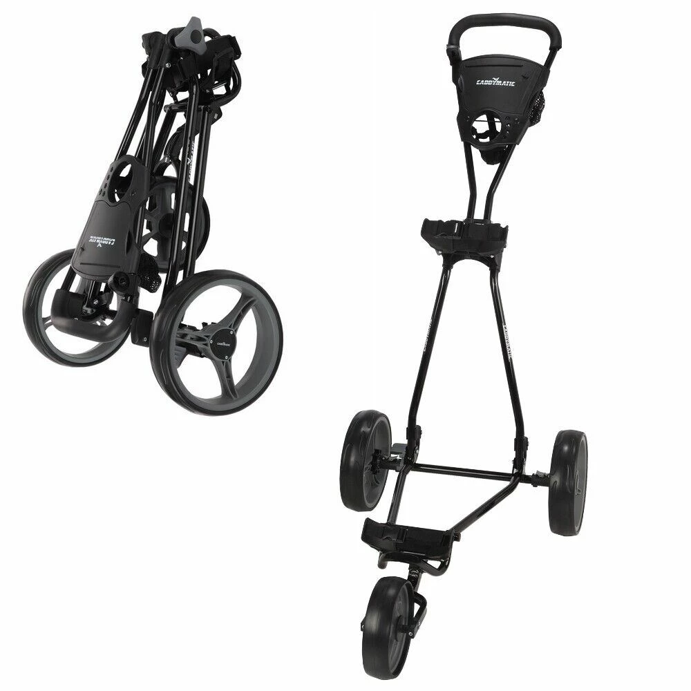 Caddymatic Golf Continental 3 Wheel Folding Golf Push/Pull Cart Black 3 Caddymatic Golf Continental 3 Wheel Folding Golf Push/Pull Cart Black