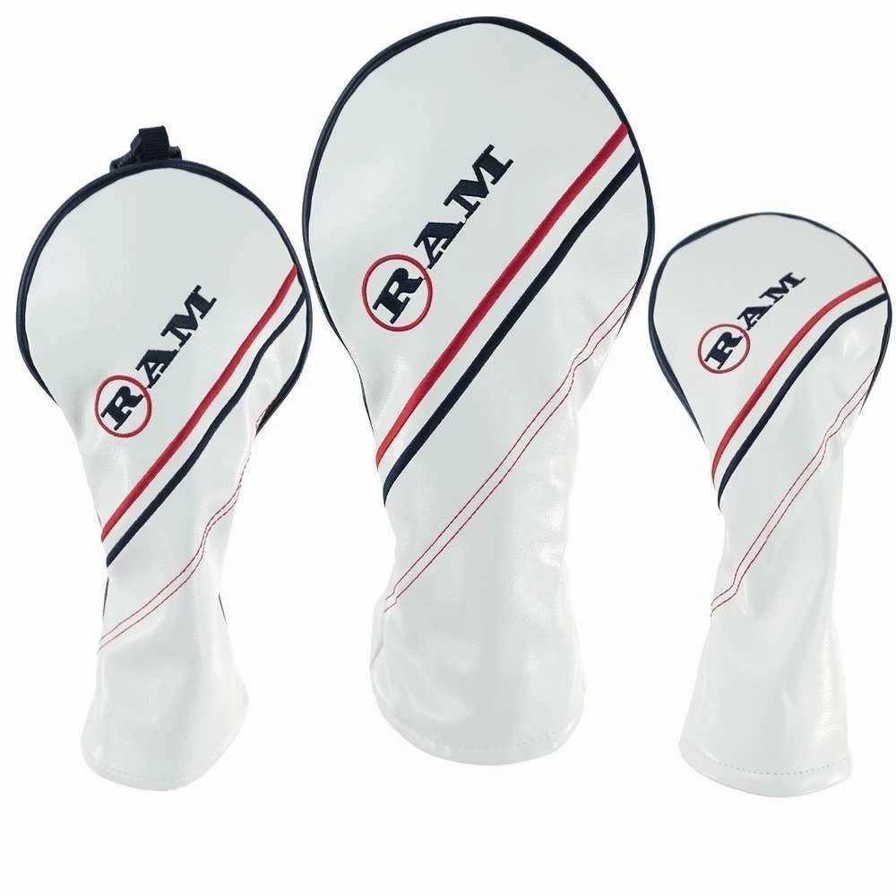 Ram FX Golf Club Headcovers For Driver, Woods, White (1-3-5) 3 Ram FX Golf Club Headcovers For Driver, Woods, White (1-3-5)
