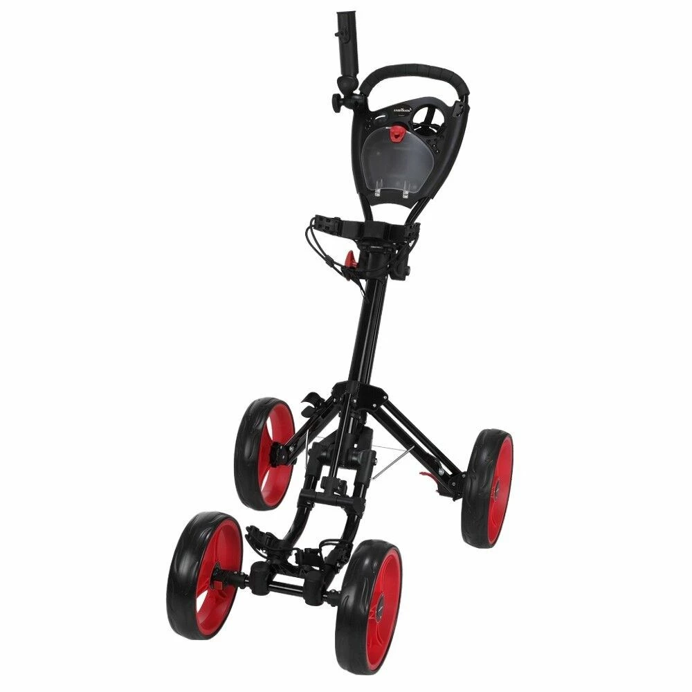 Caddymatic Golf Quad 4-Wheel Folding Golf Pull / Push Cart Black/Red 4 Caddymatic Golf Quad 4-Wheel Folding Golf Pull / Push Cart Black/Red - Image 2