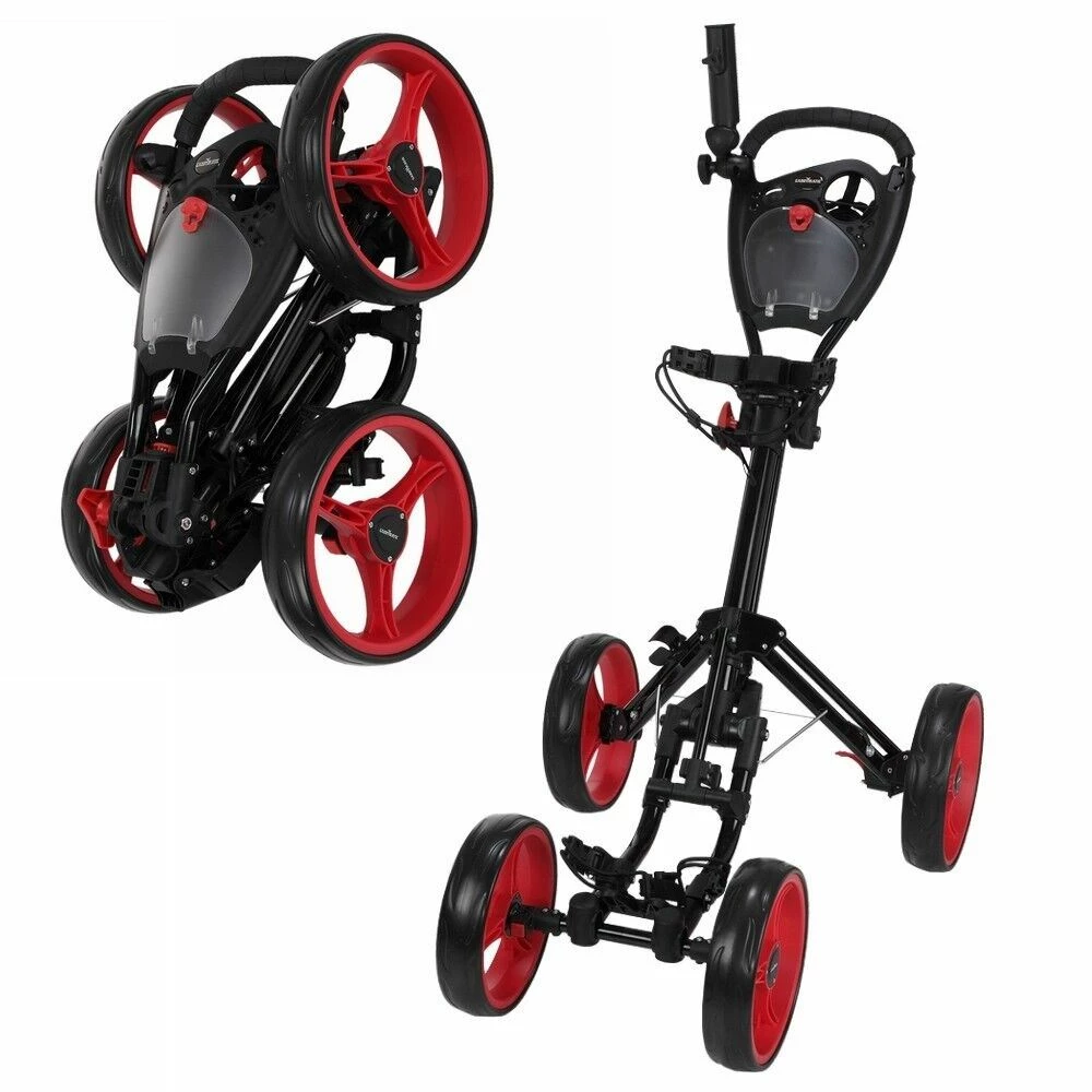 Caddymatic Golf Quad 4-Wheel Folding Golf Pull / Push Cart Black/Red 3 Caddymatic Golf Quad 4-Wheel Folding Golf Pull / Push Cart Black/Red