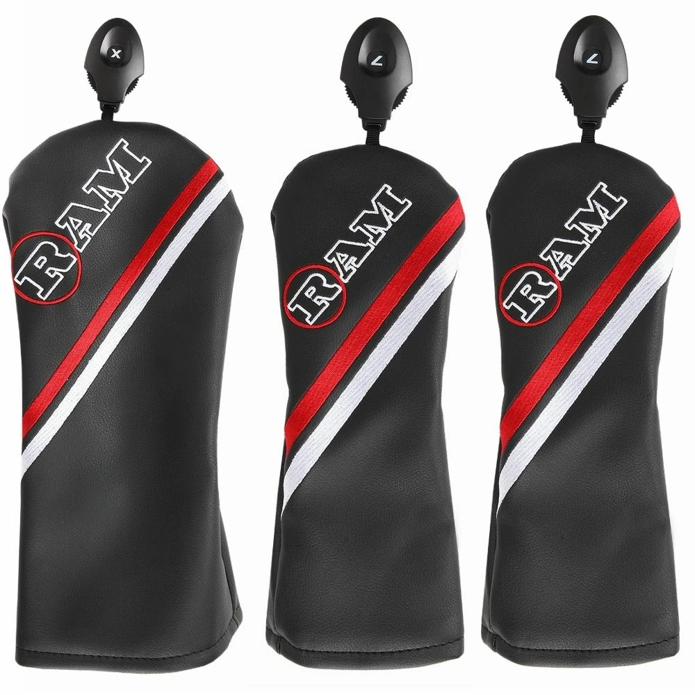 Ram FX Golf Club Headcovers For Driver, Woods And Hybrid, Black (1-3-X) 3 Ram FX Golf Club Headcovers For Driver, Woods And Hybrid, Black (1-3-X)