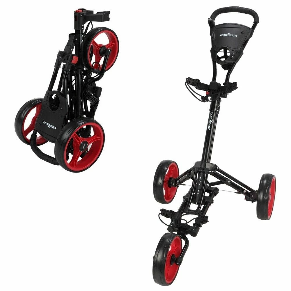 Caddymatic Golf X-Lite One-Click Folding Pull/Push Golf Cart Black/Red 3 Caddymatic Golf X-Lite One-Click Folding Pull/Push Golf Cart Black/Red