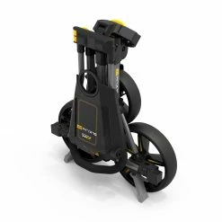 PowaKaddy 2022 DXL Lite Fast Fold Push Cart Yellow Trim -Prosimmon Sales Product Template 0004s 0005 PowaKaddy DLX Gunmetal Yellow Folded 3 4