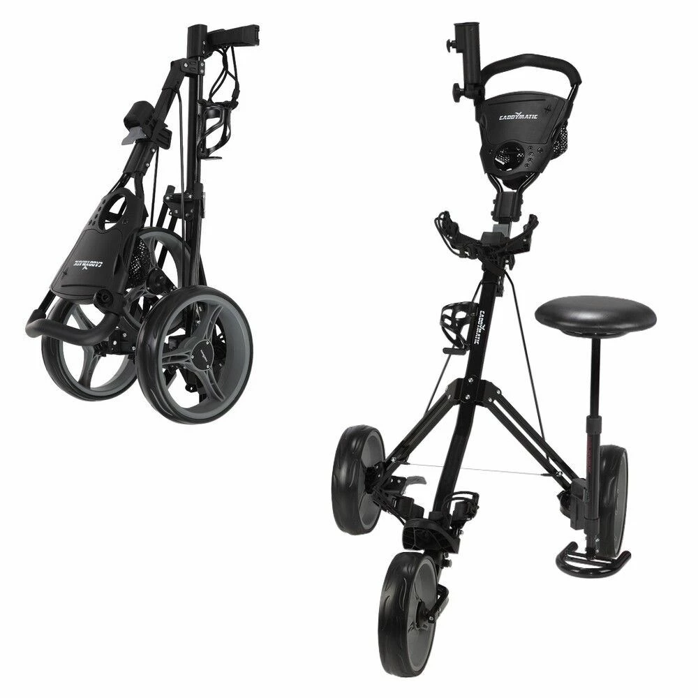 Caddymatic Golf X-TREME 3 Wheel Push/Pull Golf Cart With Seat Black 3 Caddymatic Golf X-TREME 3 Wheel Push/Pull Golf Cart With Seat Black